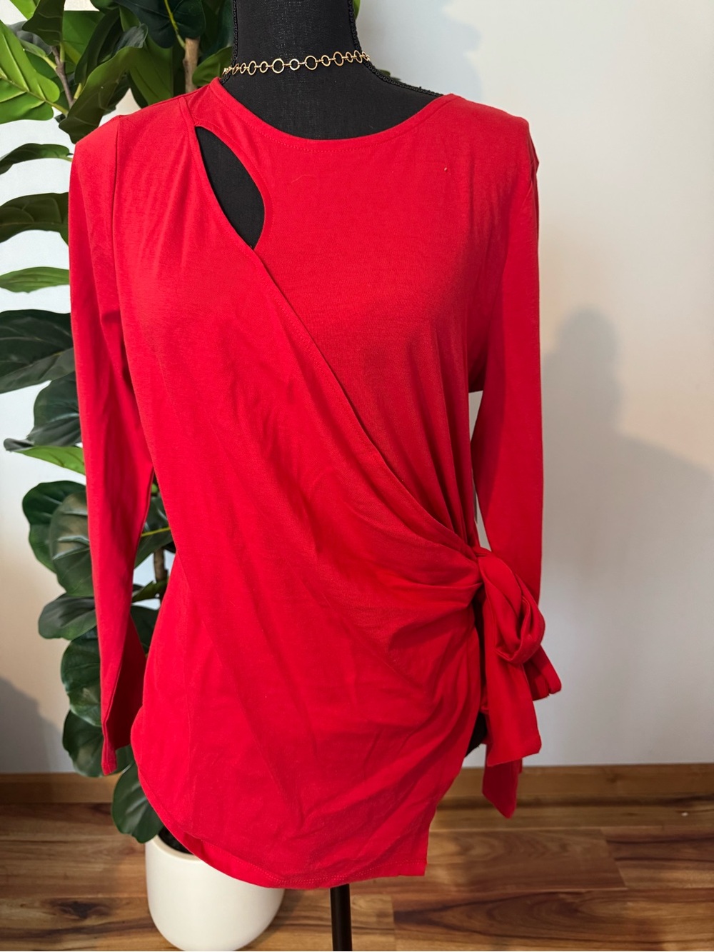 INC International Concepts Bright Red Twist-Detail Top